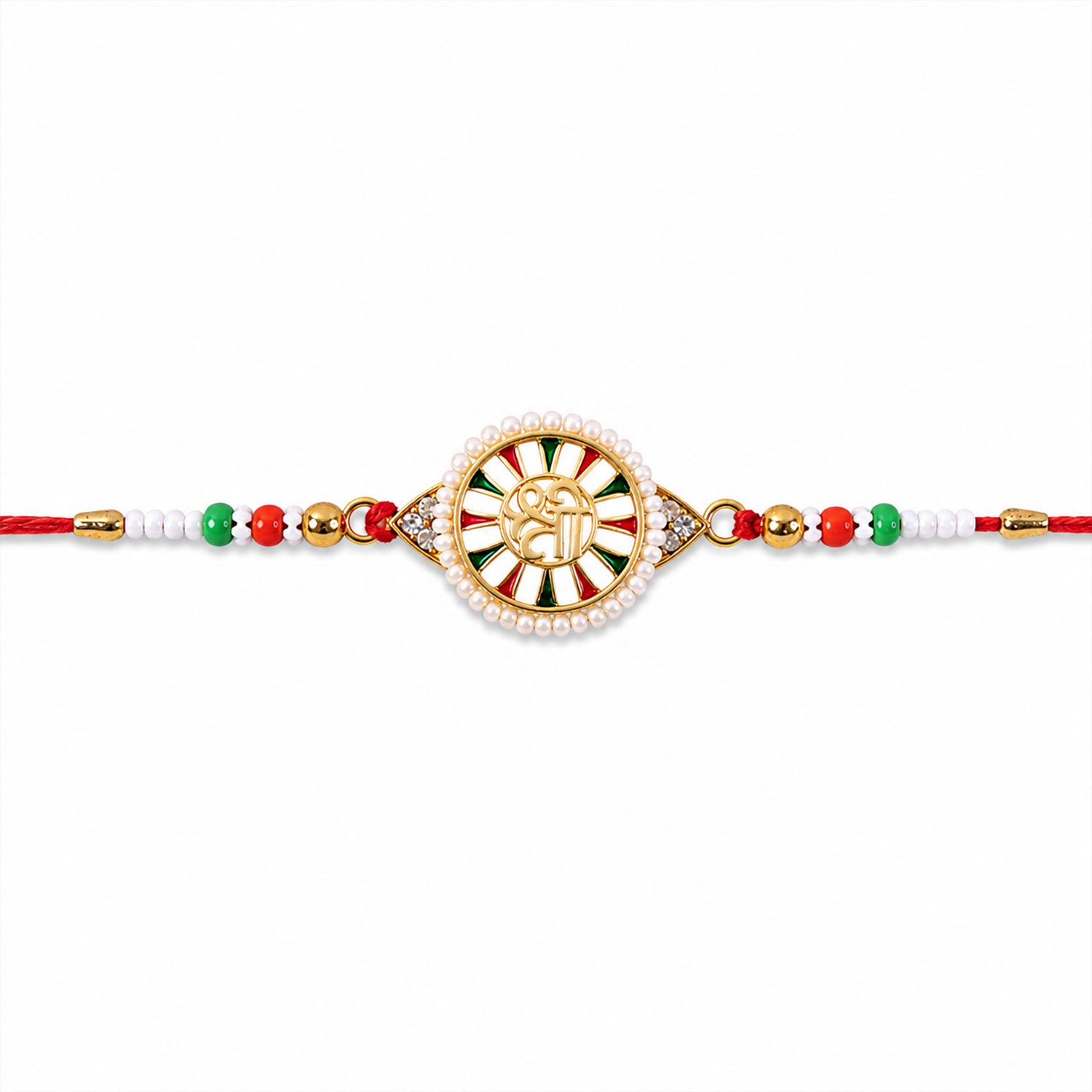 Round Design Shree Charm Stone Studded Premium Designer Traditional Rakhi for Brother