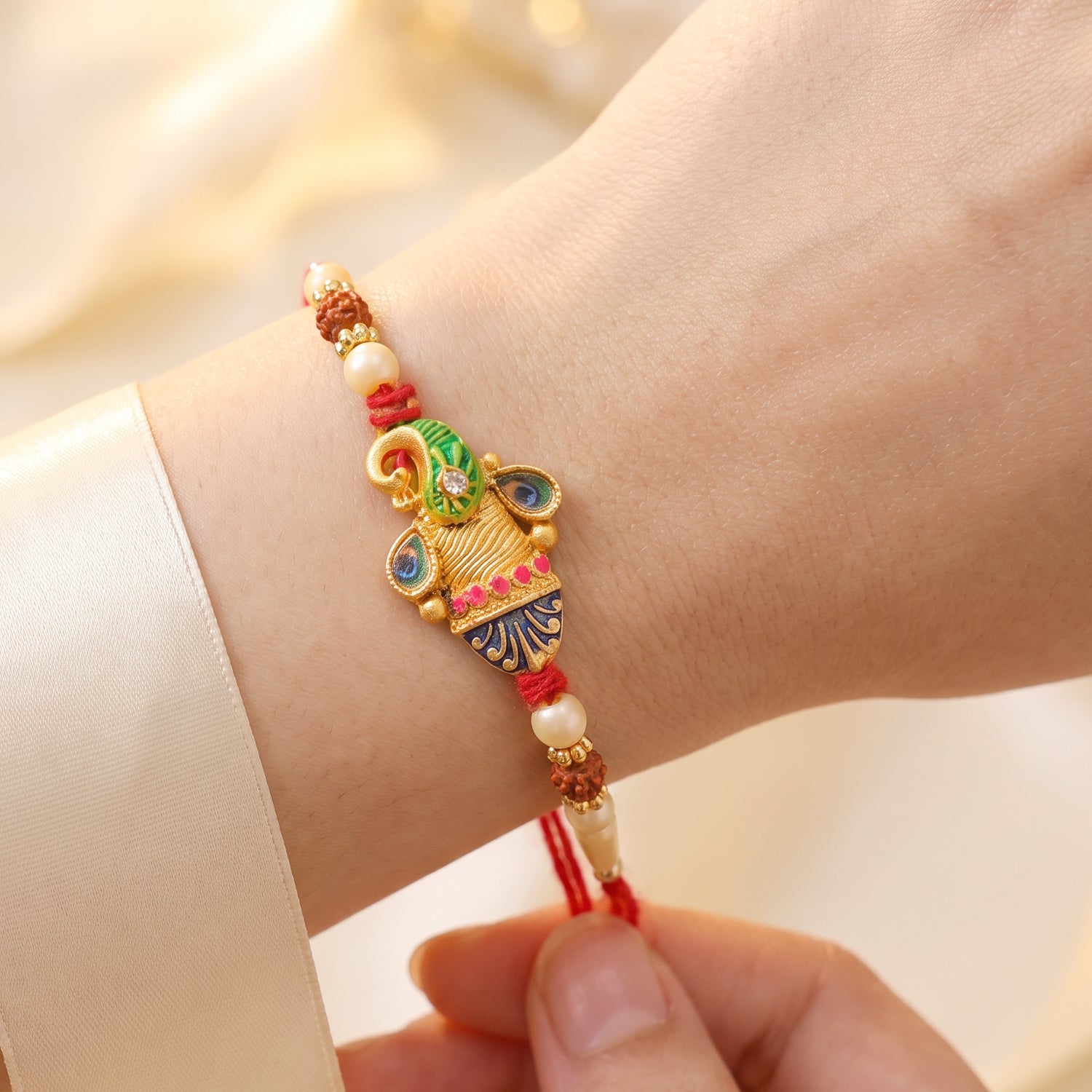 Colorful Peacock Meenakari Rakhi for Brother Bhai Raksha Bandhan Festival Special Gift