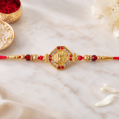 Golden Ganpati Motif Rakhi with Stone Studded Design Rakhi for Brother