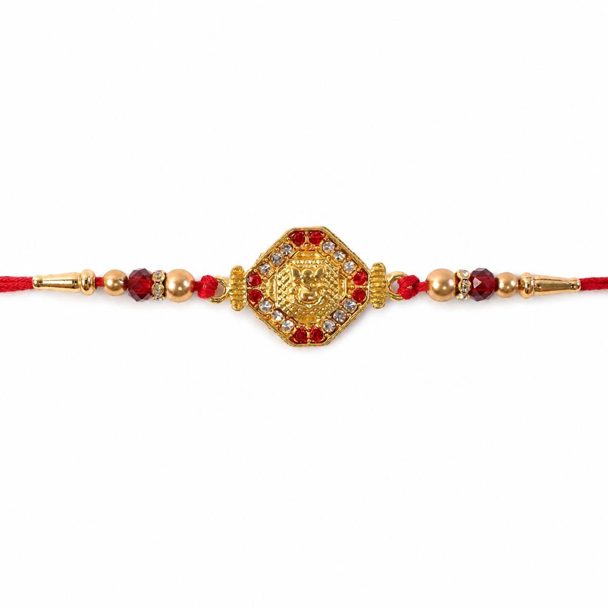 Golden Ganpati Motif Rakhi with Stone Studded Design Rakhi for Brother