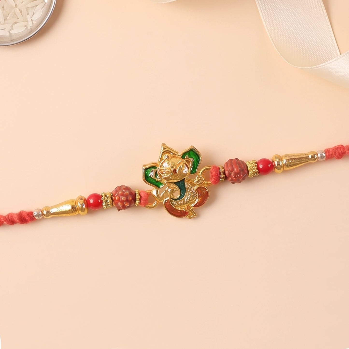 Om Ganesha Red Beads Rakhi for Brother Bhai Raksha Bandhan Festival Special Gift
