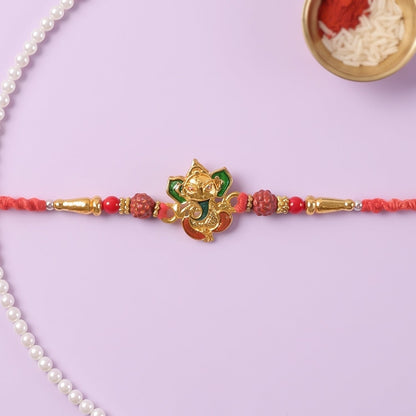 Om Ganesha Red Beads Rakhi for Brother Bhai Raksha Bandhan Festival Special Gift