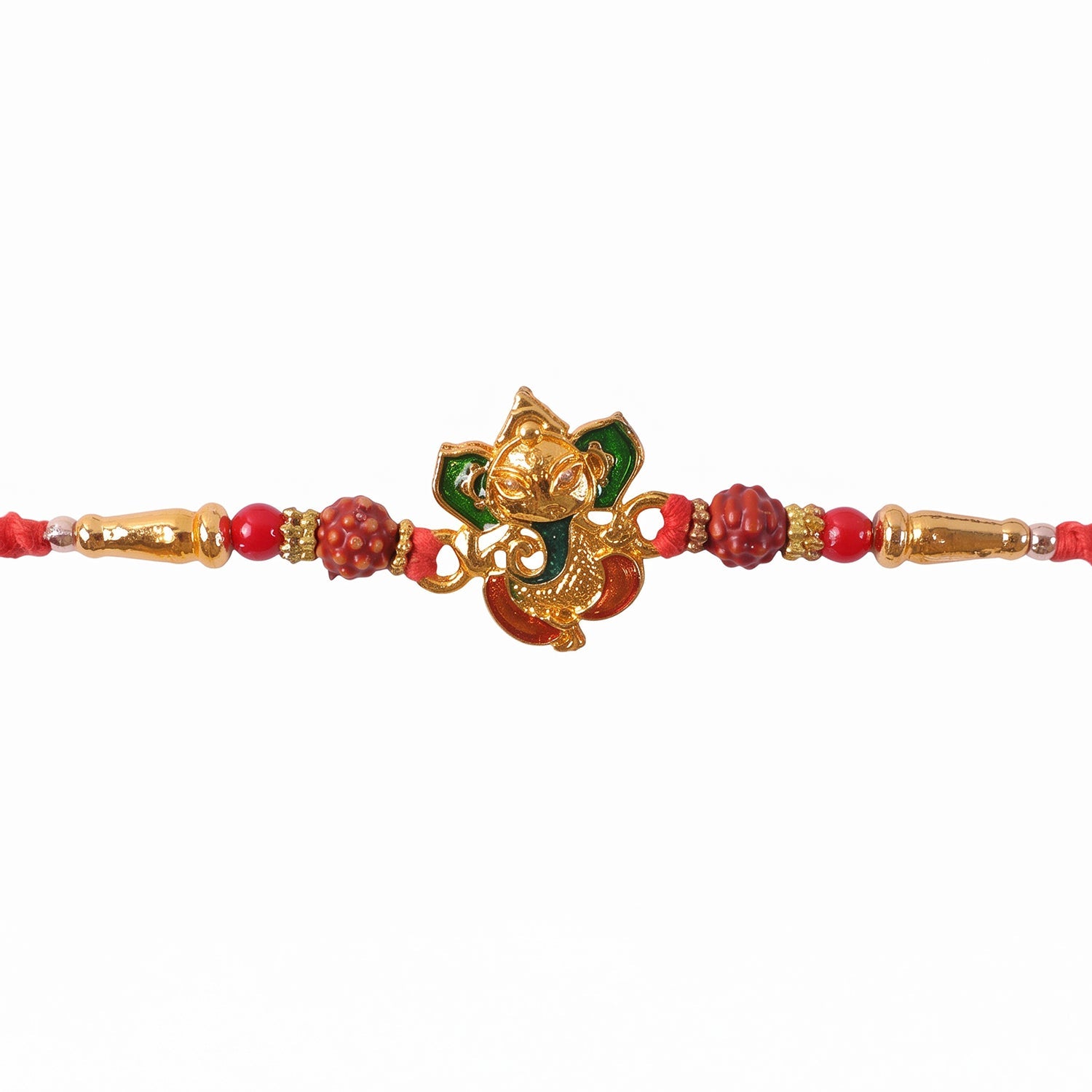 Om Ganesha Red Beads Rakhi for Brother Bhai Raksha Bandhan Festival Special Gift
