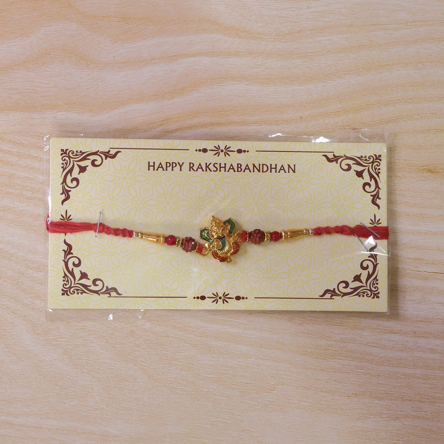 Om Ganesha Red Beads Rakhi for Brother Bhai Raksha Bandhan Festival Special Gift
