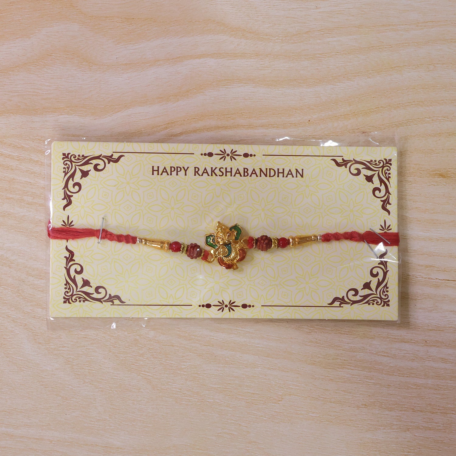 Om Ganesha Red Beads Rakhi for Brother Bhai Raksha Bandhan Festival Special Gift