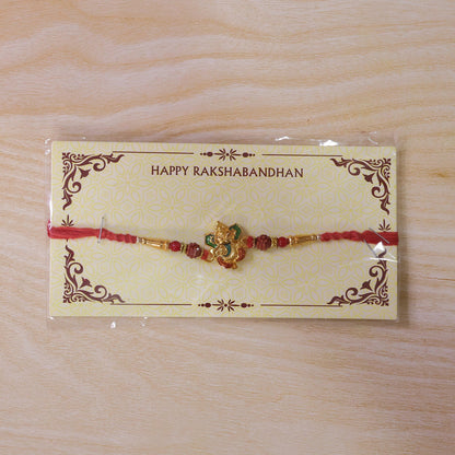 Om Ganesha Red Beads Rakhi for Brother Bhai Raksha Bandhan Festival Special Gift