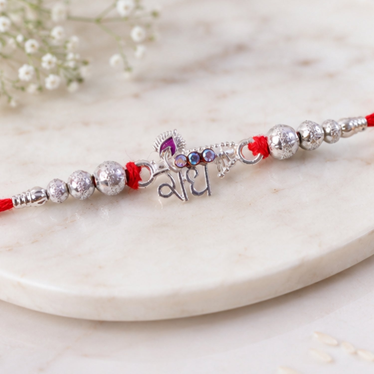 Silver Bhai Pearl Charm Rakhi for Brother Bhai Raksha Bandhan Festival Special Gift