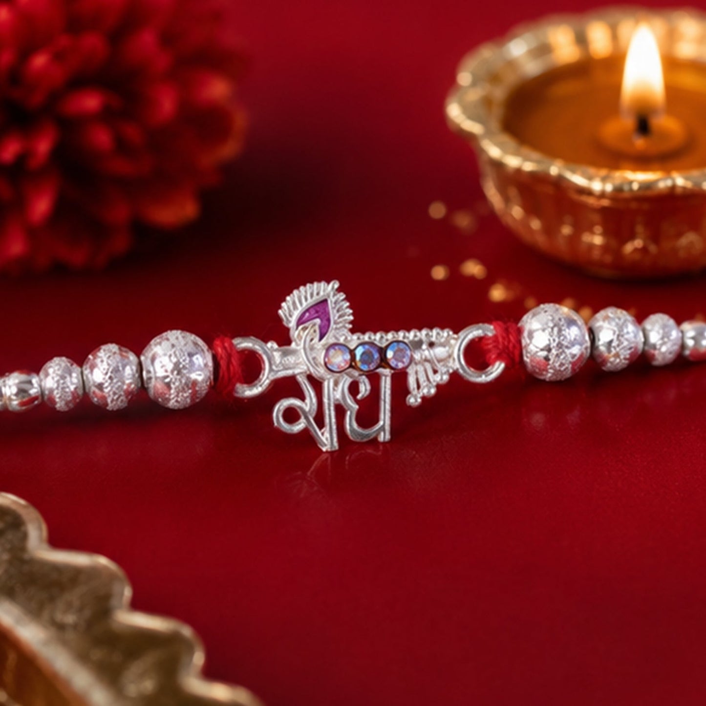 Silver Bhai Pearl Charm Rakhi for Brother Bhai Raksha Bandhan Festival Special Gift