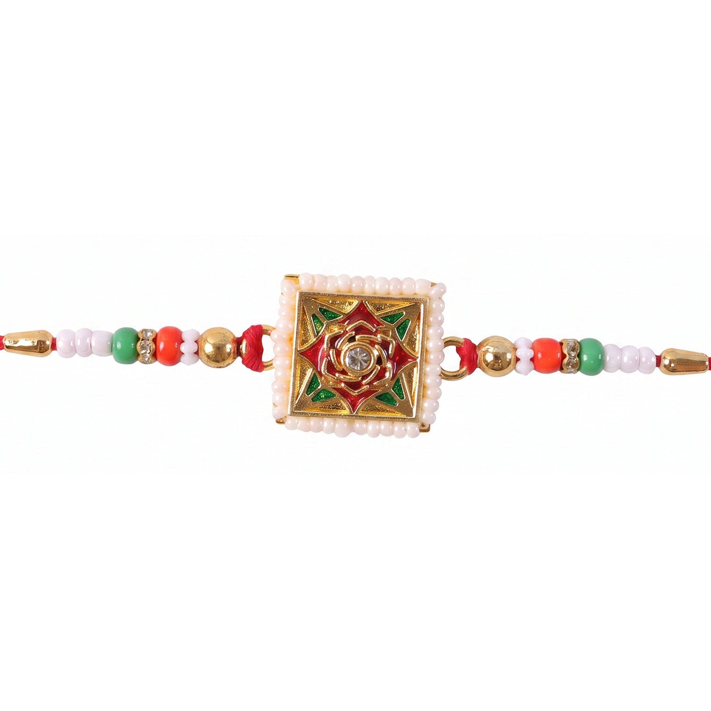 Square Floral Kundan Rakhi for Brother Bhai Raksha Bandhan Festival Special Gift