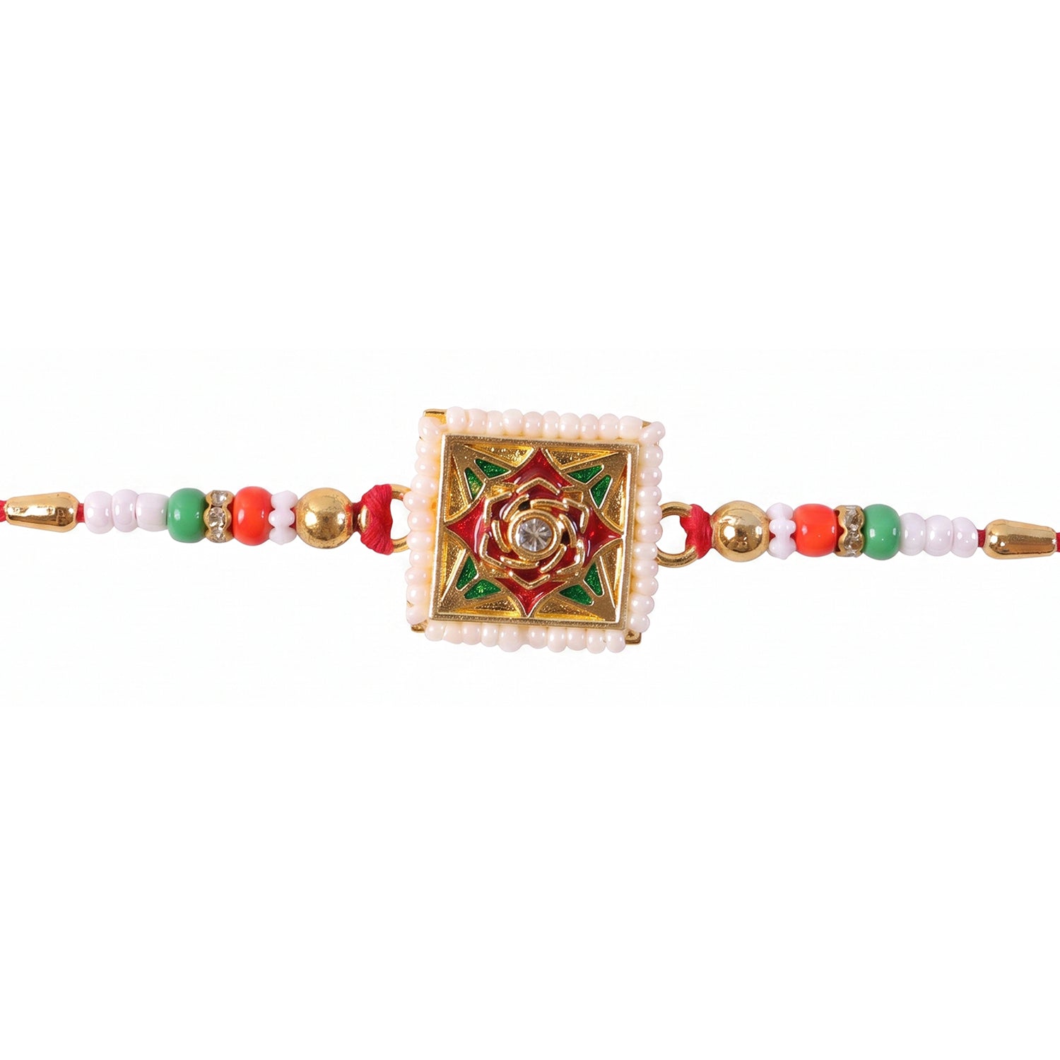Square Floral Kundan Rakhi for Brother Bhai Raksha Bandhan Festival Special Gift