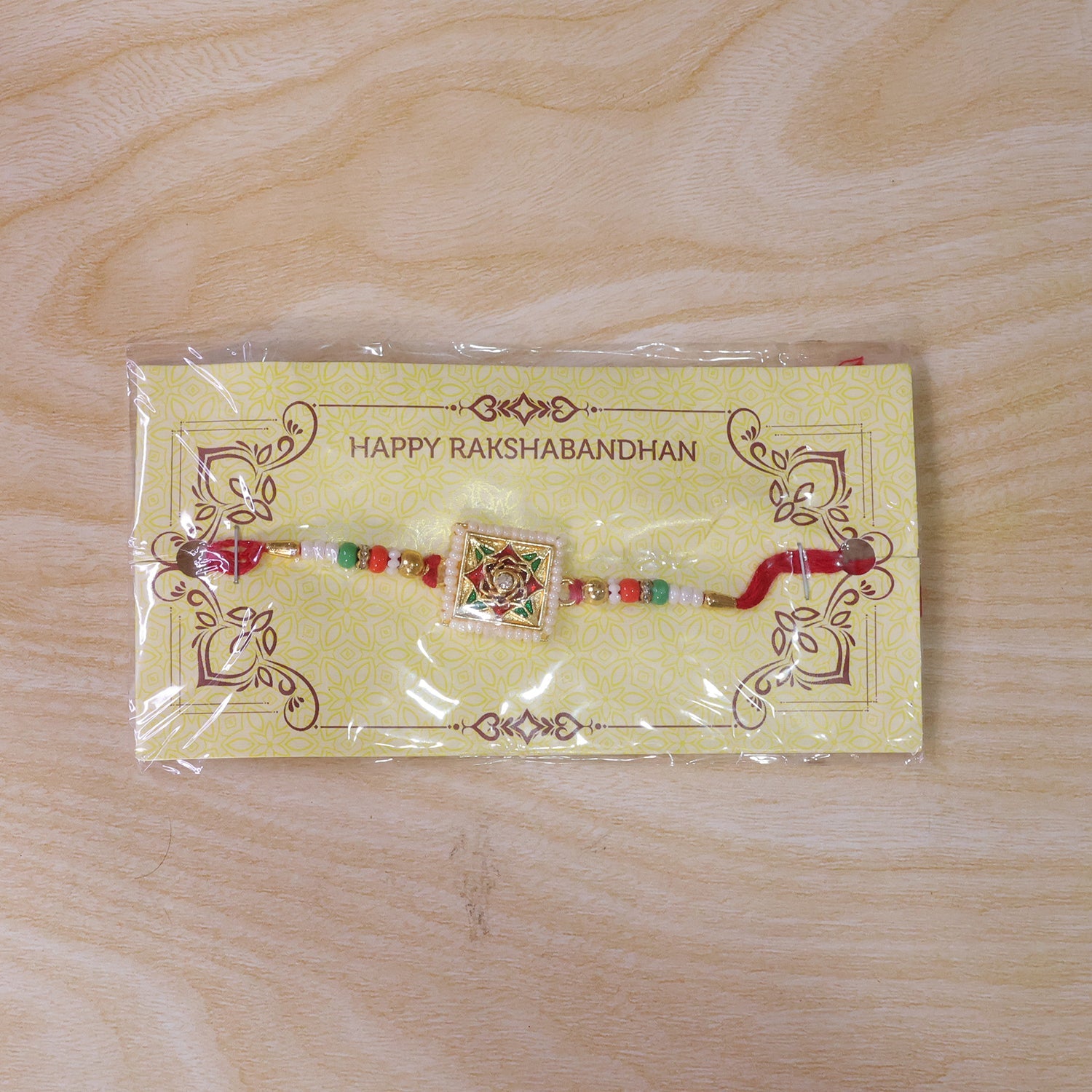 Square Floral Kundan Rakhi for Brother Bhai Raksha Bandhan Festival Special Gift