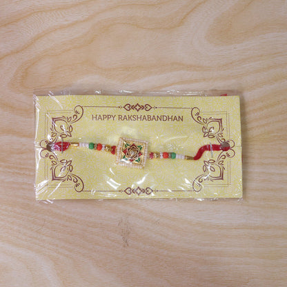 Square Floral Kundan Rakhi for Brother Bhai Raksha Bandhan Festival Special Gift