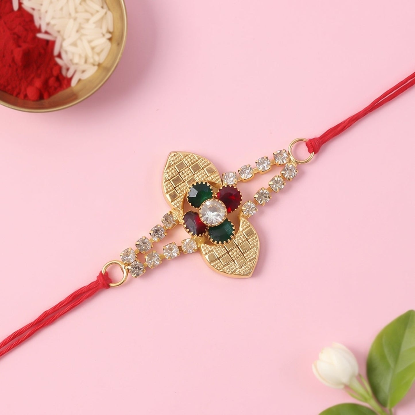 Crystal Floral Bracelet Rakhi for Brother Bhai Raksha Bandhan Festival Special Gift