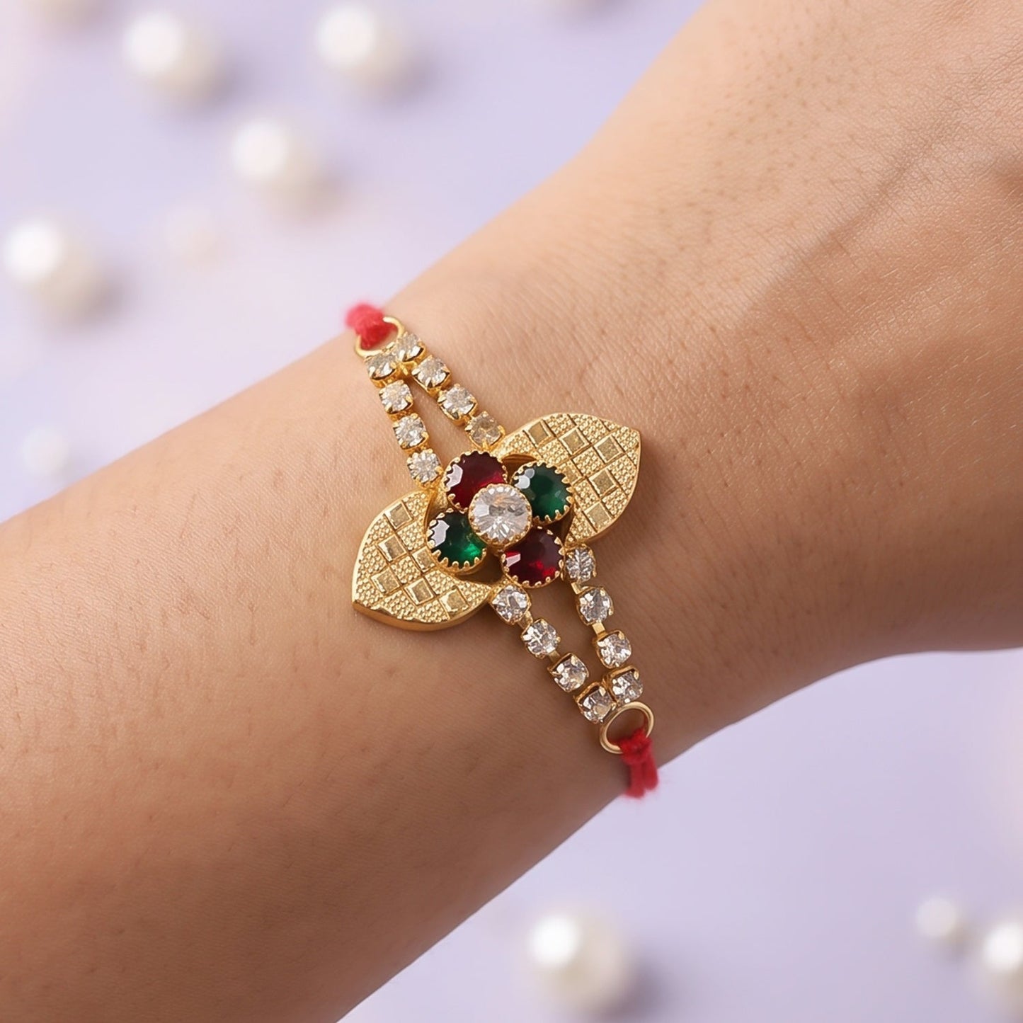 Crystal Floral Bracelet Rakhi for Brother Bhai Raksha Bandhan Festival Special Gift