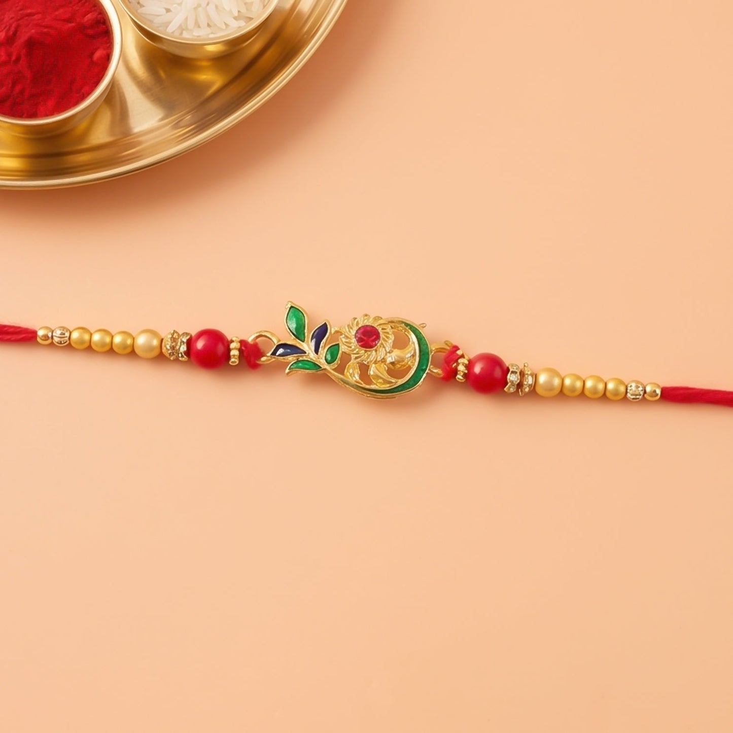 Peacock Leaf Pearl Beads Rakhi for Brother Bhai Raksha Bandhan Festival Special Gift