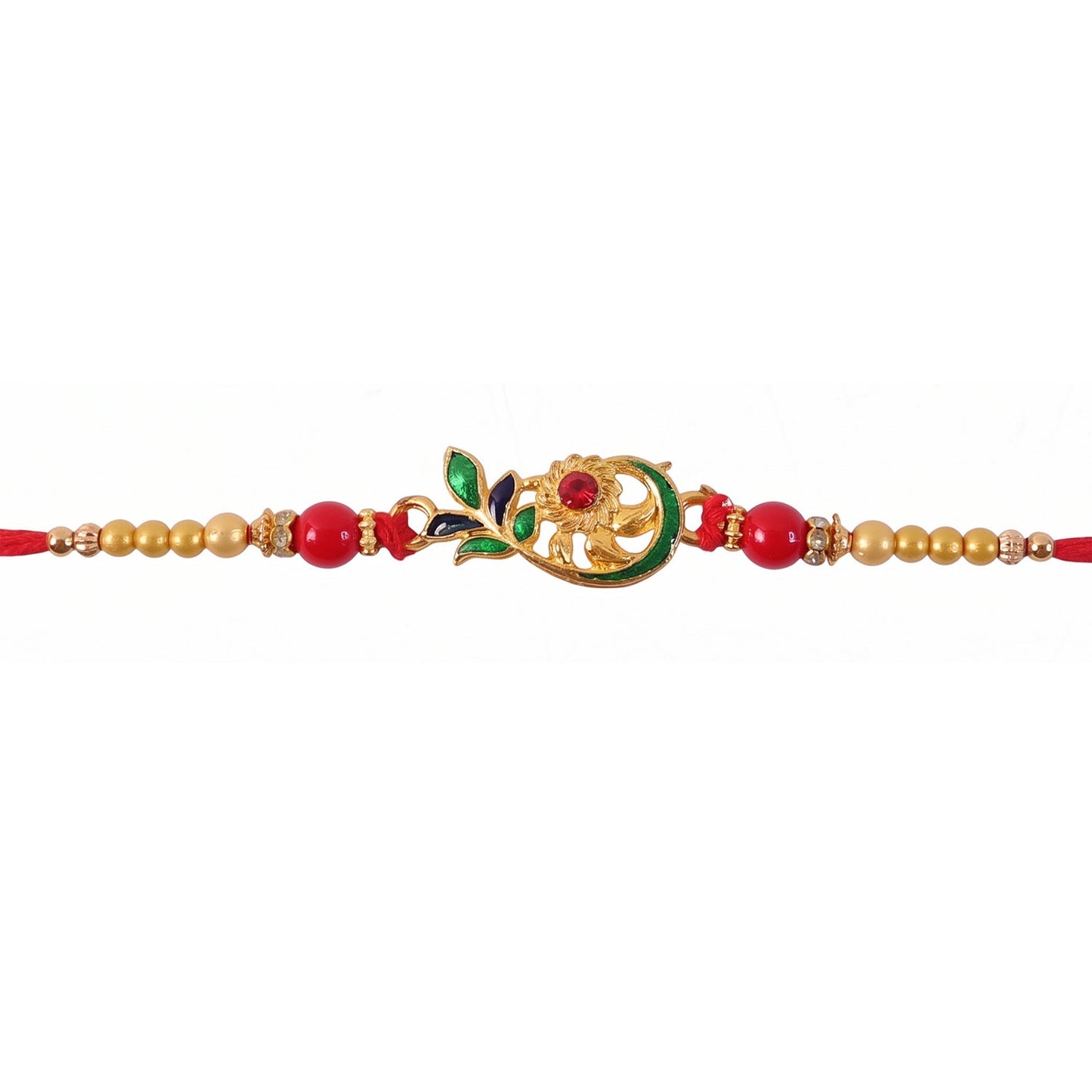 Peacock Leaf Pearl Beads Rakhi for Brother Bhai Raksha Bandhan Festival Special Gift