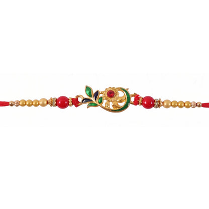 Peacock Leaf Pearl Beads Rakhi for Brother Bhai Raksha Bandhan Festival Special Gift