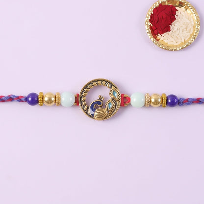 Round Peacock Blue Beads Rakhi for Brother Bhai Raksha Bandhan Festival Special Gift