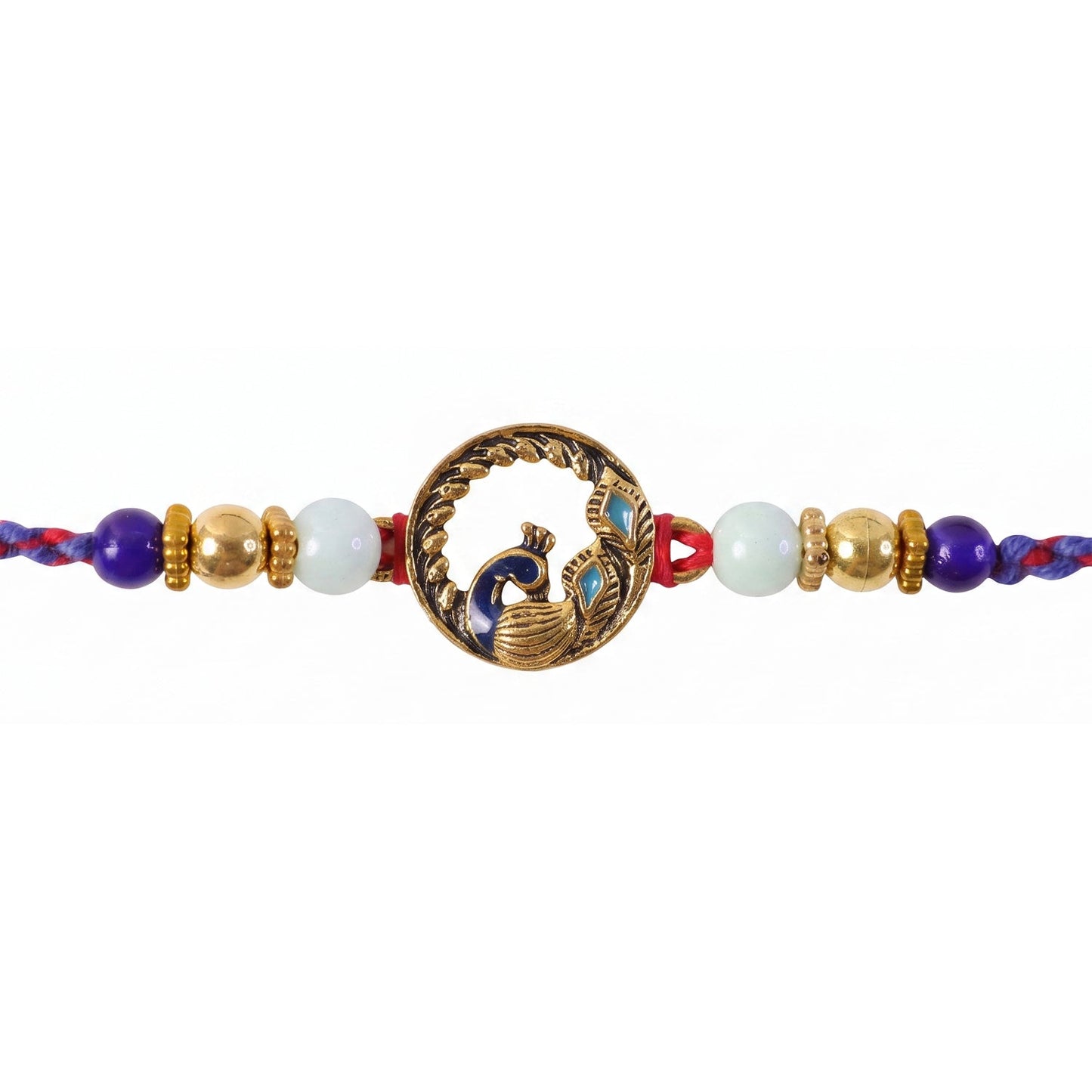 Round Peacock Blue Beads Rakhi for Brother Bhai Raksha Bandhan Festival Special Gift