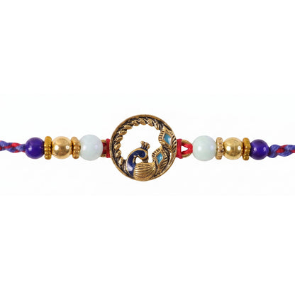 Round Peacock Blue Beads Rakhi for Brother Bhai Raksha Bandhan Festival Special Gift