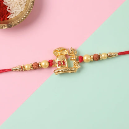 Gold Shivling Pearl Charm Rakhi for Brother Bhai Raksha Bandhan Festival Special Gift