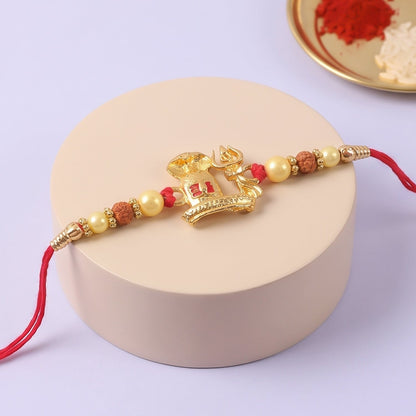 Gold Shivling Pearl Charm Rakhi for Brother Bhai Raksha Bandhan Festival Special Gift