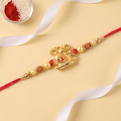 Gold Shivling Pearl Charm Rakhi for Brother Bhai Raksha Bandhan Festival Special Gift