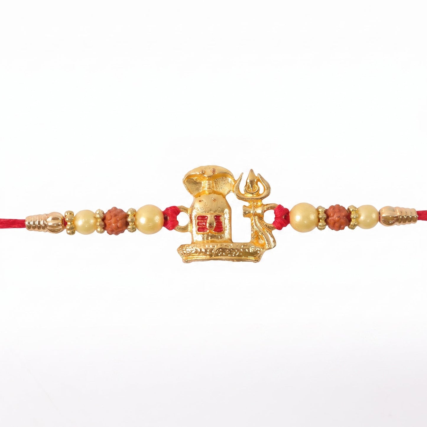 Gold Shivling Pearl Charm Rakhi for Brother Bhai Raksha Bandhan Festival Special Gift