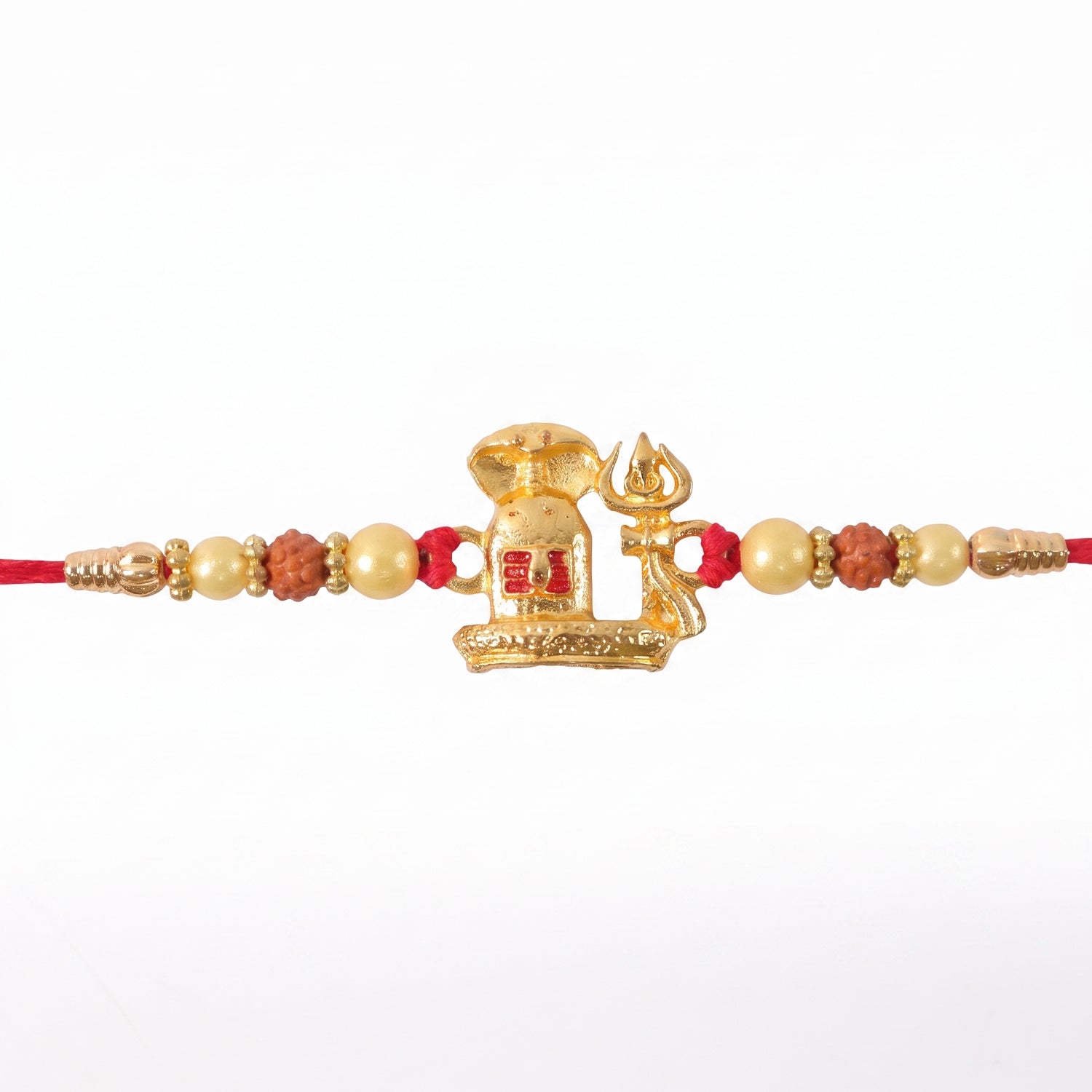 Gold Shivling Pearl Charm Rakhi for Brother Bhai Raksha Bandhan Festival Special Gift