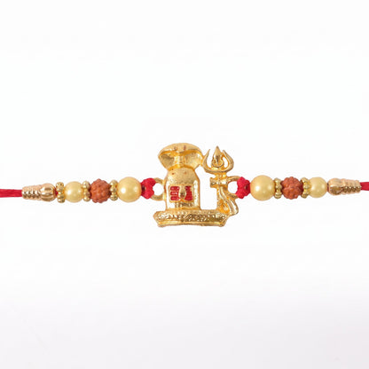Gold Shivling Pearl Charm Rakhi for Brother Bhai Raksha Bandhan Festival Special Gift