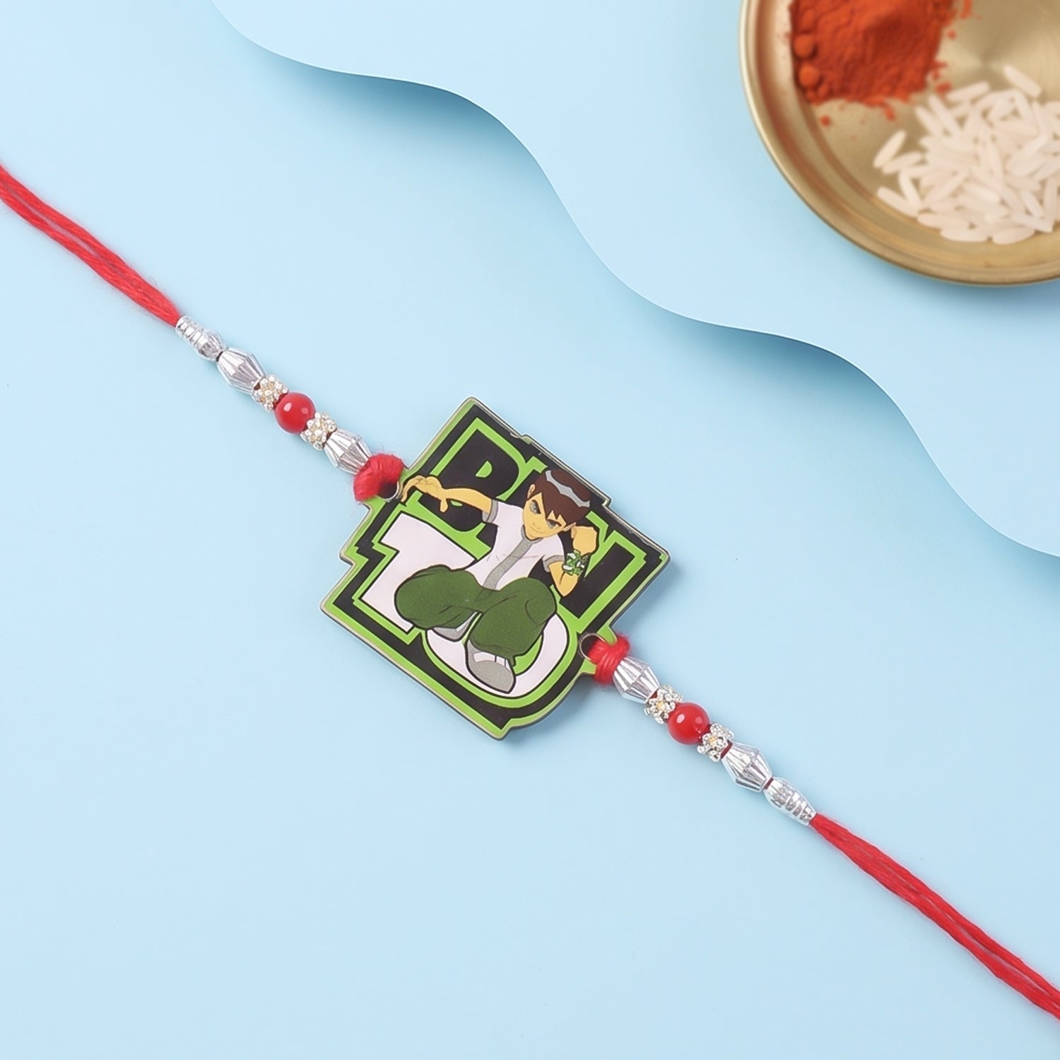Cartoon Ben 10 Kids Rakhi with Red Beads – Rakhi for Brother
