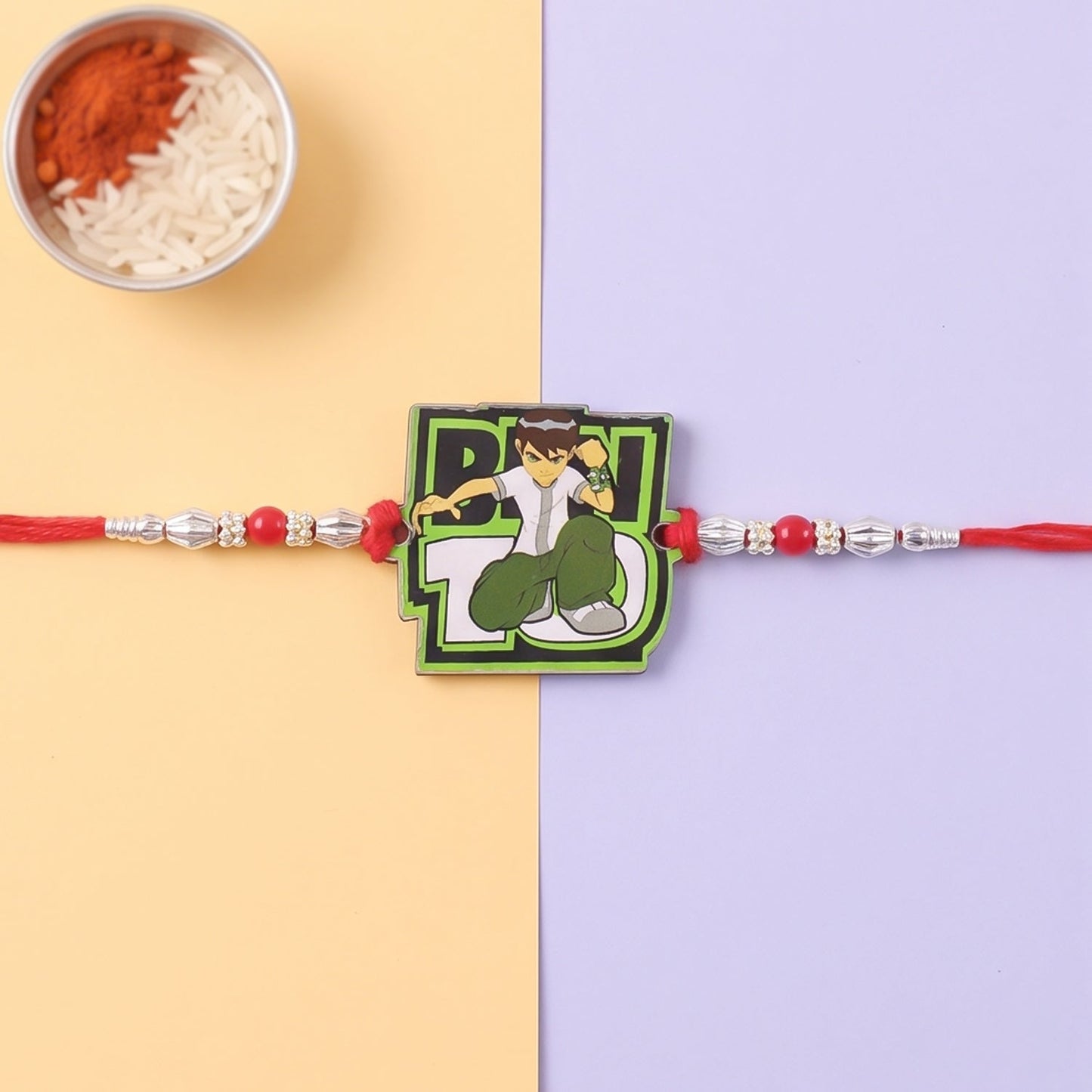 Cartoon Ben 10 Kids Rakhi with Red Beads – Rakhi for Brother