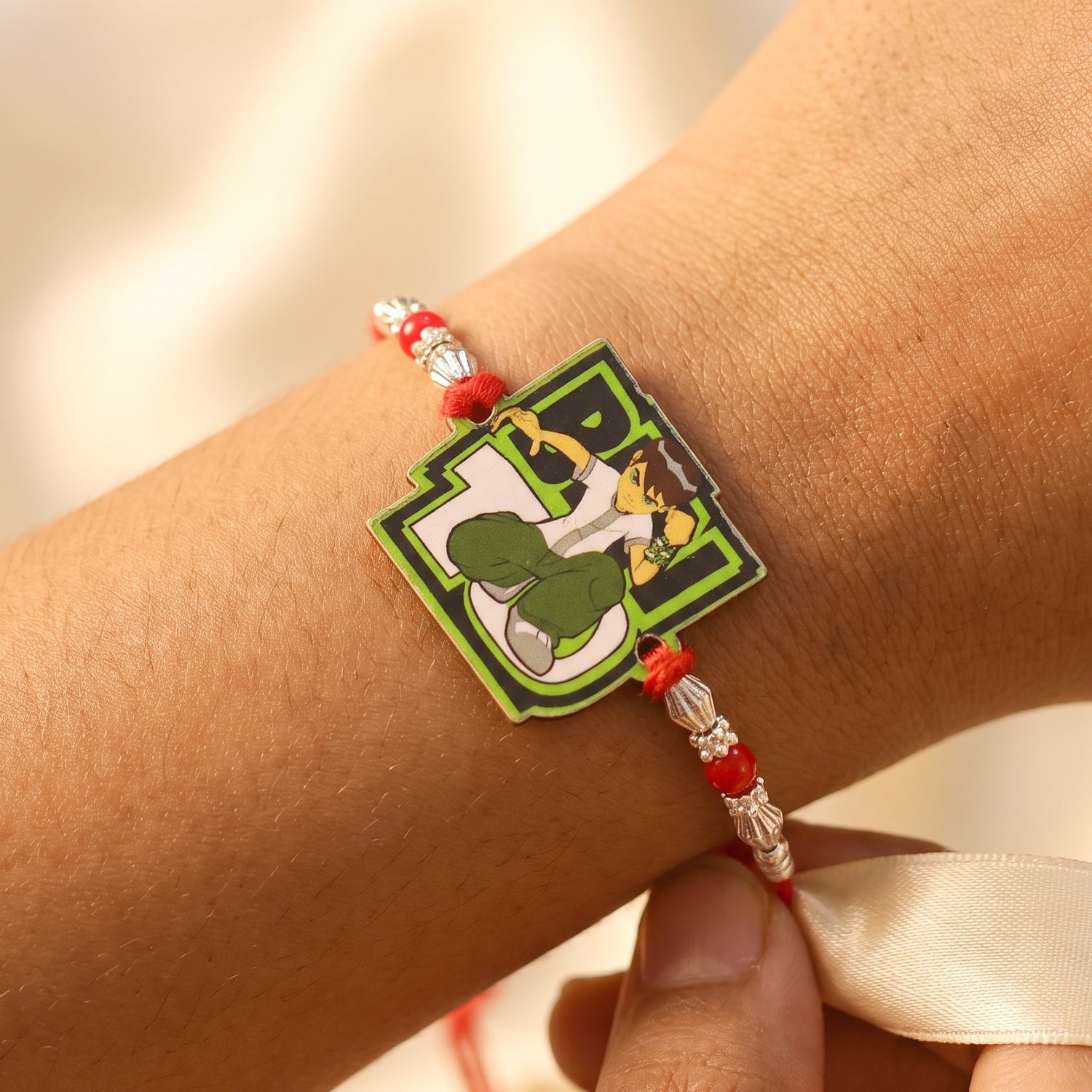 Cartoon Ben 10 Kids Rakhi with Red Beads – Rakhi for Brother