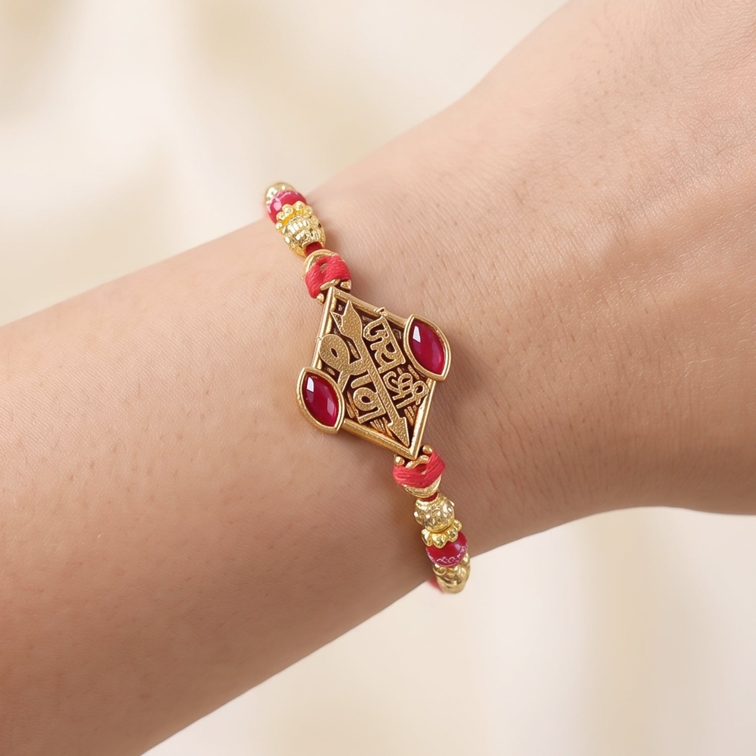 Ram Ruby Stone Rakhi for Brother Bhai Raksha Bandhan Festival Special Gift
