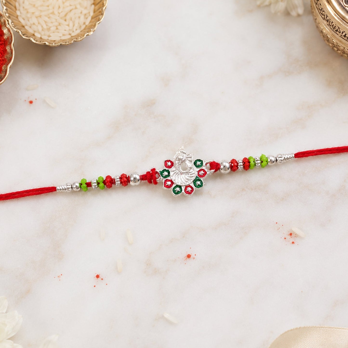 Traditional Ganesha Rakhi with Beadwork – Rakhi for Brother