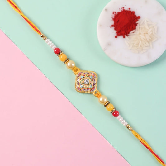 Square Kundan Stone Rakhi for Brother Bhai Raksha Bandhan Festival Special Gift Set