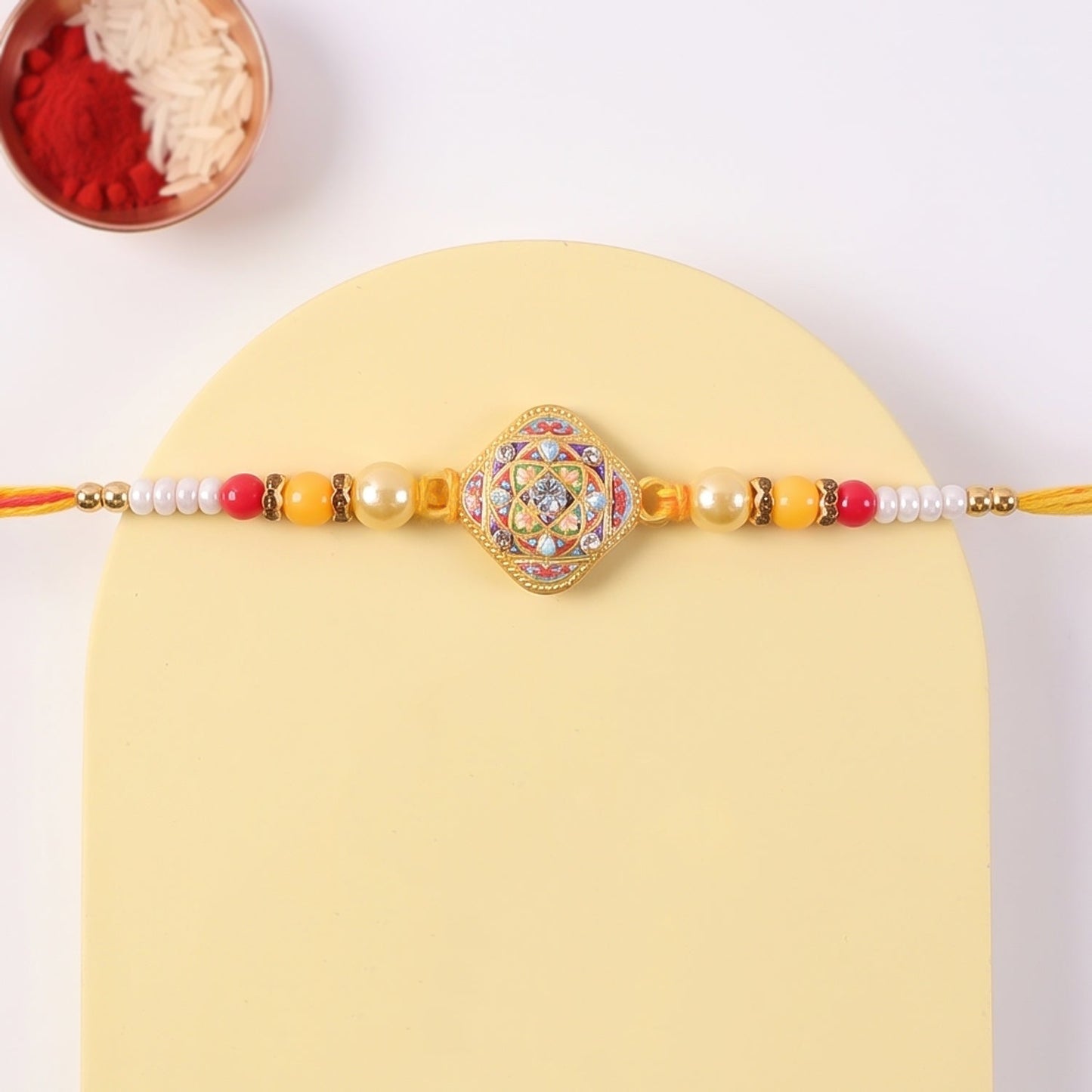 Square Kundan Stone Rakhi for Brother Bhai Raksha Bandhan Festival Special Gift Set