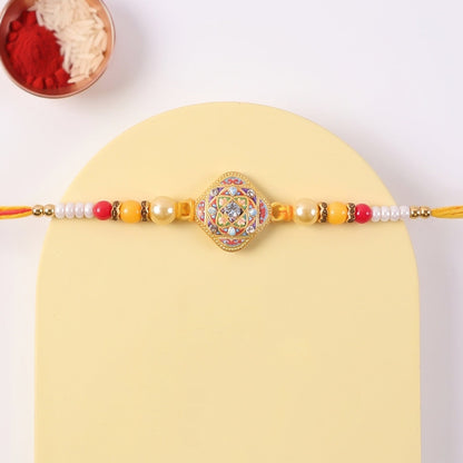Square Kundan Stone Rakhi for Brother Bhai Raksha Bandhan Festival Special Gift Set