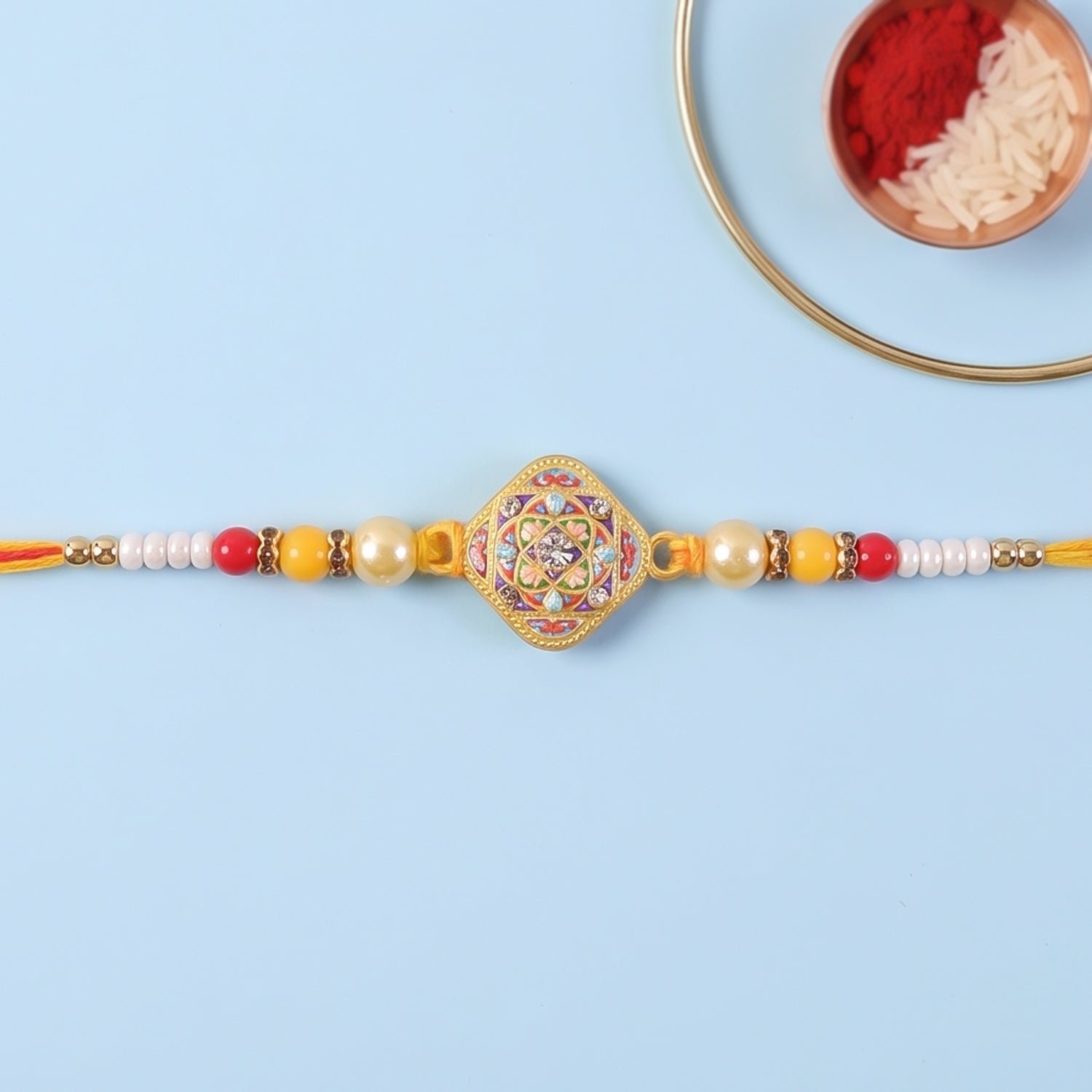 Square Kundan Stone Rakhi for Brother Bhai Raksha Bandhan Festival Special Gift Set