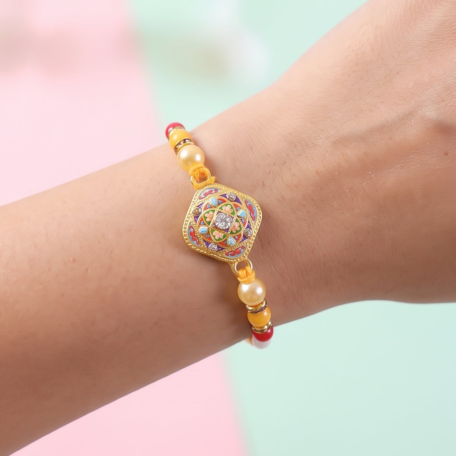Square Kundan Stone Rakhi for Brother Bhai Raksha Bandhan Festival Special Gift Set