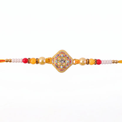 Square Kundan Stone Rakhi for Brother Bhai Raksha Bandhan Festival Special Gift Set