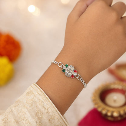 Silver Trishul Chain Rakhi with Stone & Meenakari – Rakhi for Brother