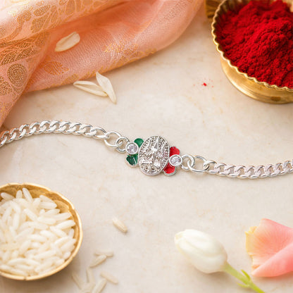Silver Trishul Chain Rakhi with Stone & Meenakari – Rakhi for Brother