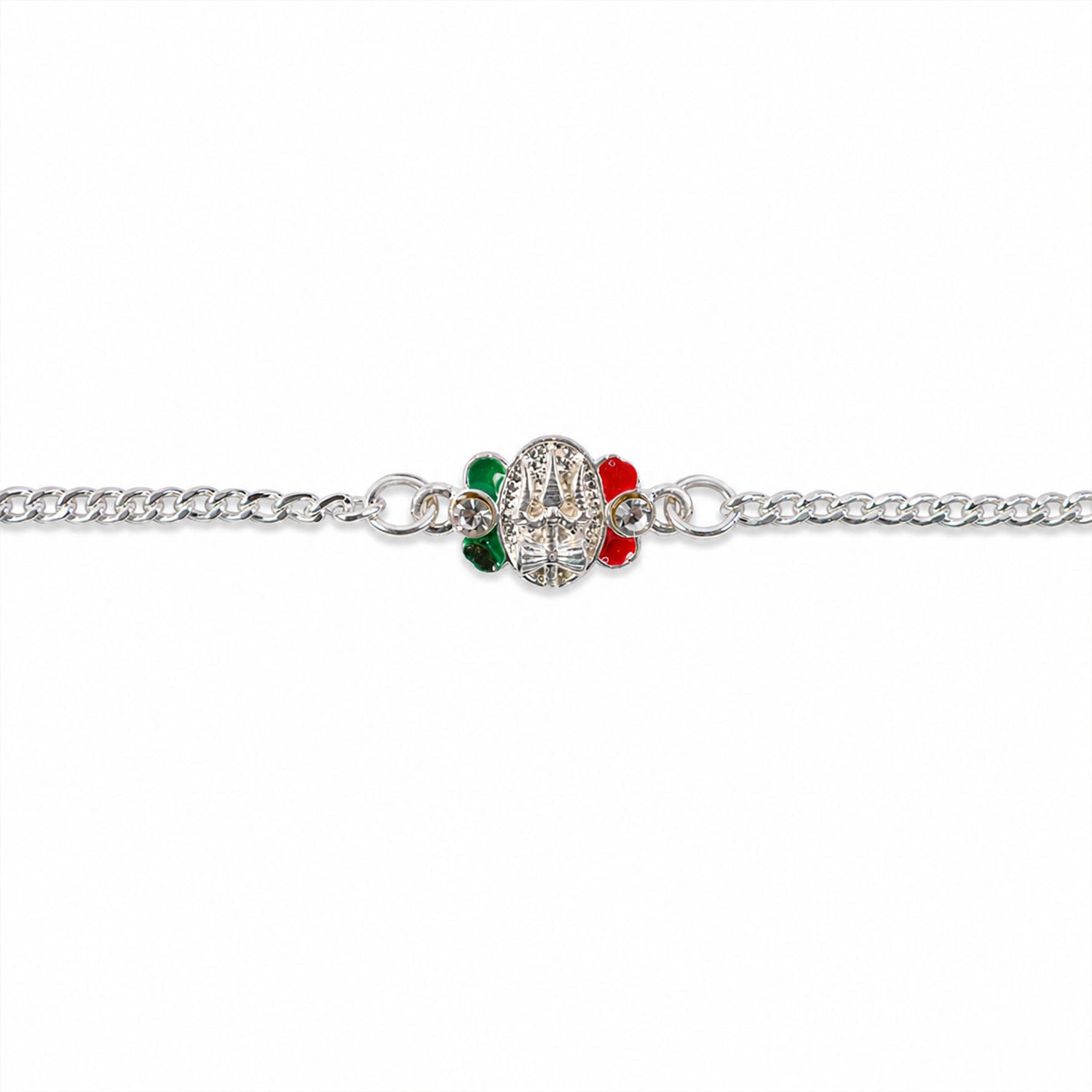 Silver Trishul Chain Rakhi with Stone & Meenakari – Rakhi for Brother