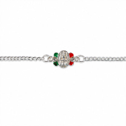Silver Trishul Chain Rakhi with Stone & Meenakari – Rakhi for Brother