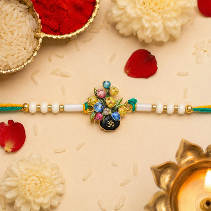 Floral Kundan Pearl Rakhi for Brother Bhai Raksha Bandhan Festival Special Gift Set