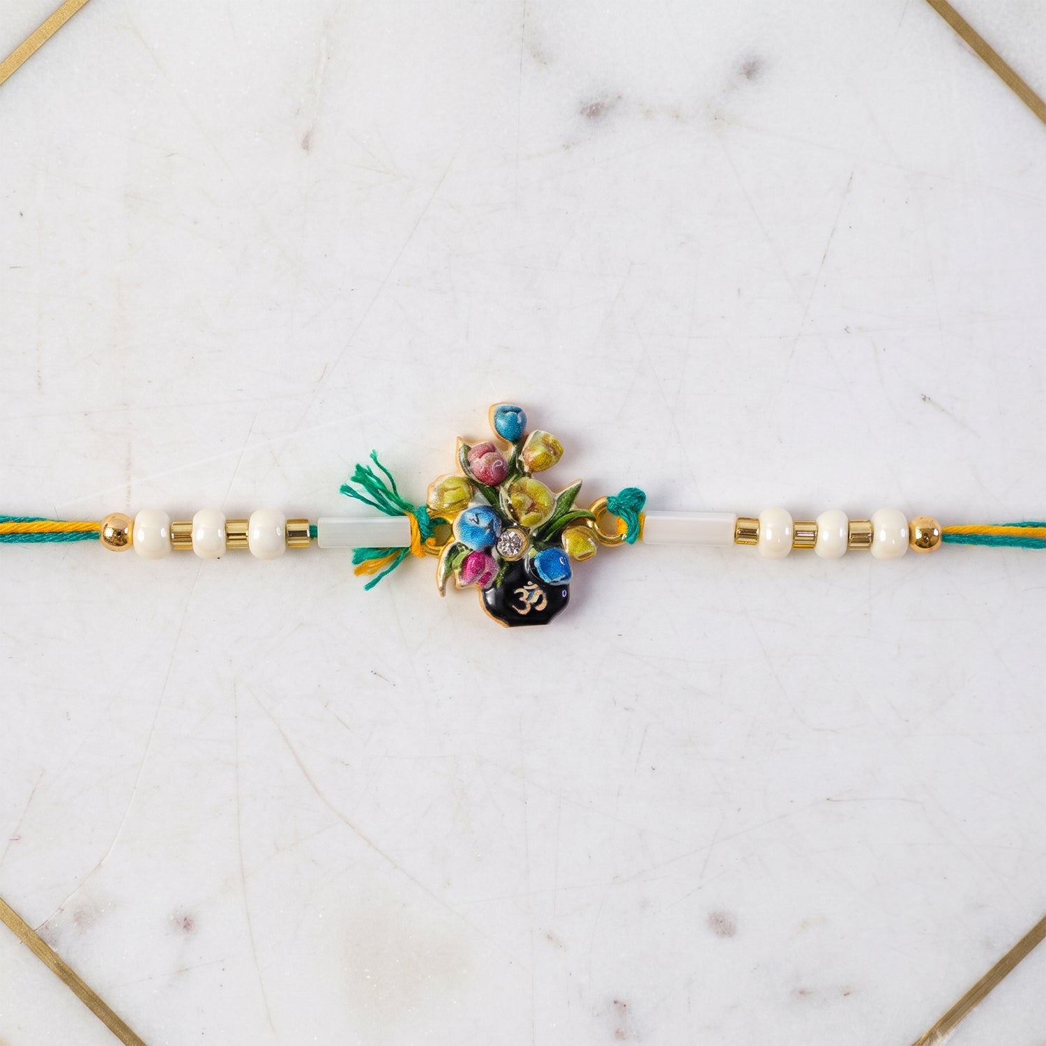 Floral Kundan Pearl Rakhi for Brother Bhai Raksha Bandhan Festival Special Gift Set
