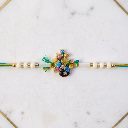 Floral Kundan Pearl Rakhi for Brother Bhai Raksha Bandhan Festival Special Gift Set