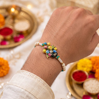 Floral Kundan Pearl Rakhi for Brother Bhai Raksha Bandhan Festival Special Gift Set