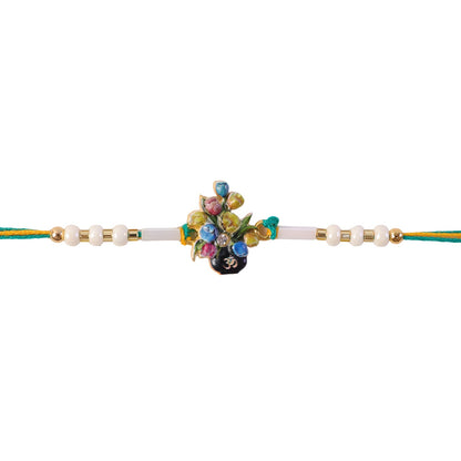 Floral Kundan Pearl Rakhi for Brother Bhai Raksha Bandhan Festival Special Gift Set